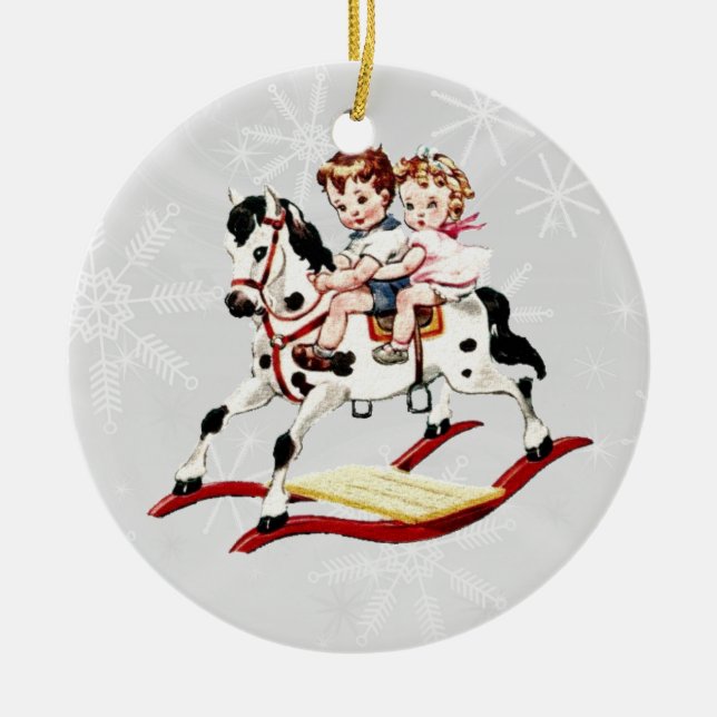 Vintage som vaggar hästen V2 Julgransprydnad Keramik (Framsidan)