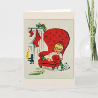 Vintage som väntar på julkort helgkort