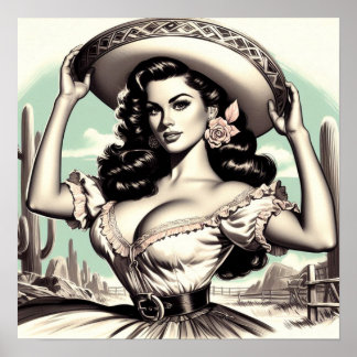 Vintage Sombrero Pin-up Poster