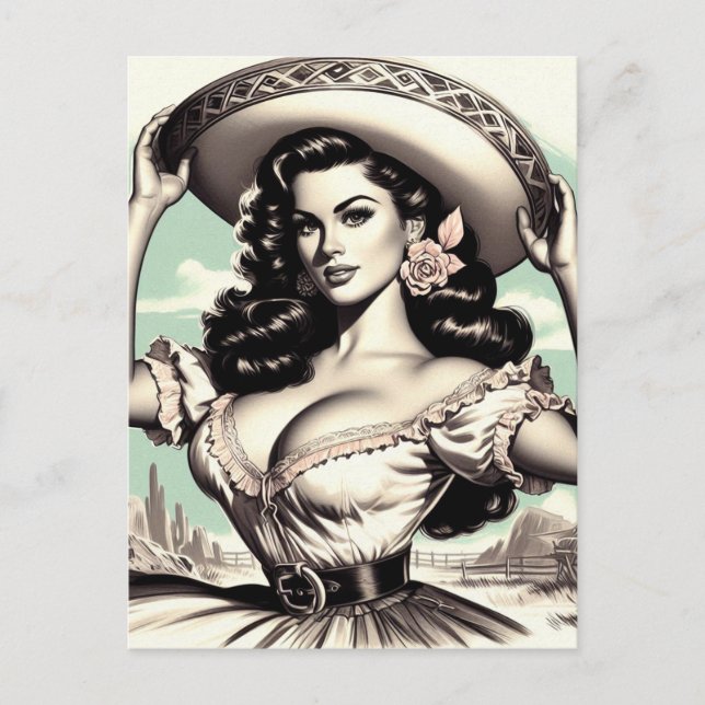 Vintage Sombrero Pin-up Vykort (Framsida)
