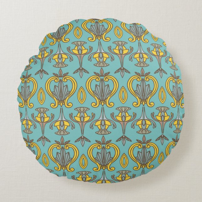 vintage Sömlös Art nouveau Mönster. Vintage Rund Kudde (Framsidan)