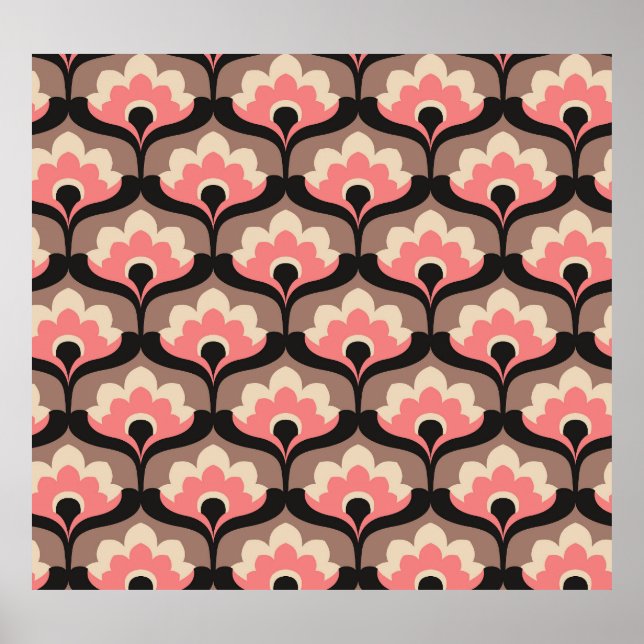 Vintage Sömlös Blommigt Flower Mönster Poster (Framsidan)
