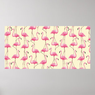 vintage sömlös grafisk realistisk flamingofågel poster