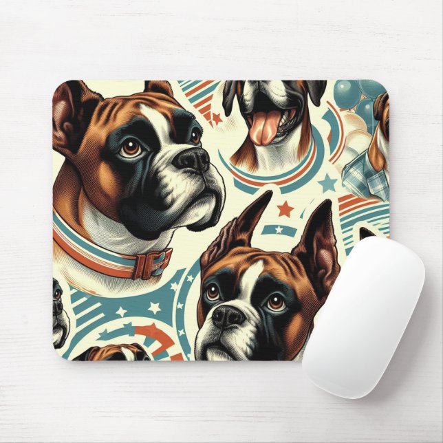Vintage Sömlös Hund för Boxer Musmatta (Med mus)