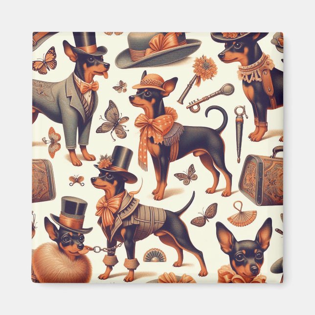 Vintage Sömlös Pinscher Magnet (Framsidan)