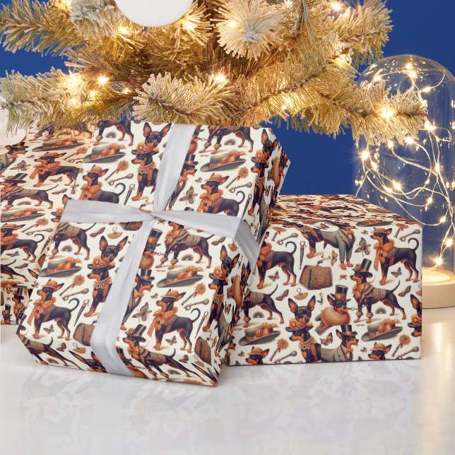 Vintage Sömlös Pinscher Presentpapper (Helgdagar)