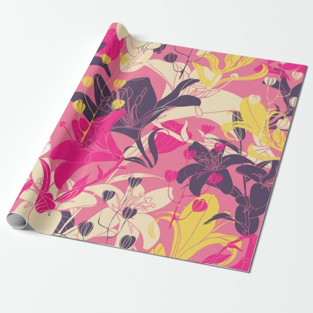 Vintage sömlöst blommönster. Gardinutformning. M Presentpapper (Utrullad)