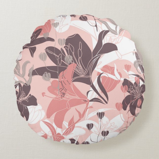 vintage sömlöst blommönster. Gardinutformning. M Rund Kudde (Framsidan)