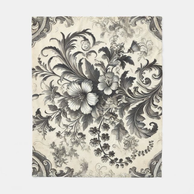 Vintage Sömlöst botaniskt Blommönster Fleecefilt (Framsidan)