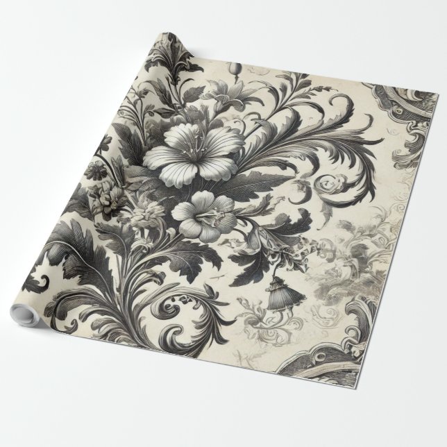 Vintage Sömlöst botaniskt Blommönster Presentpapper (Utrullad)