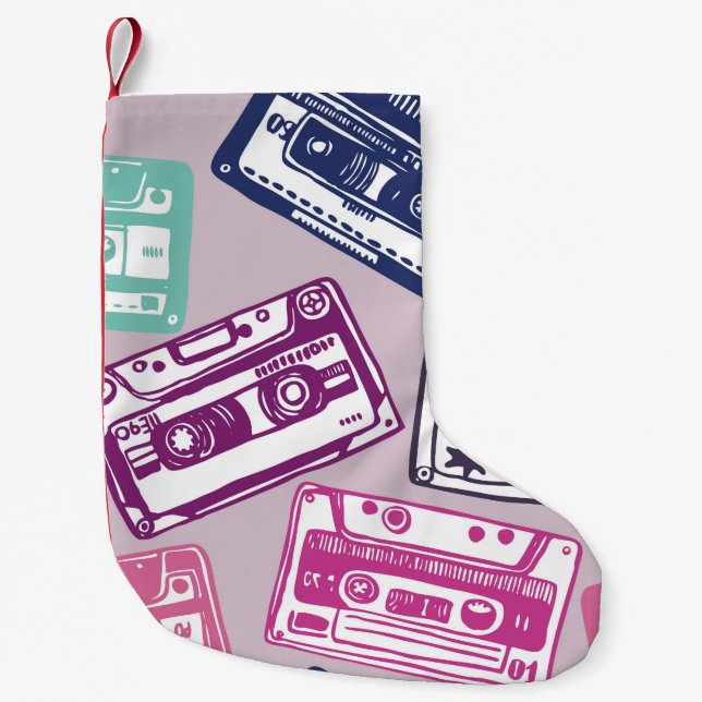 vintage, sömlöst mönster med gammal audio liten julstrumpa (Framsidan)