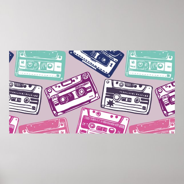 vintage, sömlöst mönster med gammal audio poster (Framsidan)