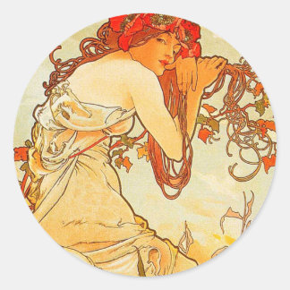 Vintage Sommar av Alphonse Mucha Runt Klistermärke