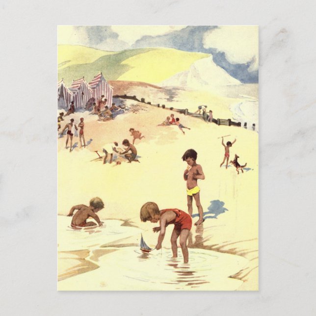 Vintage Sommar-Helgdag vid stranden Vykort (Framsida)