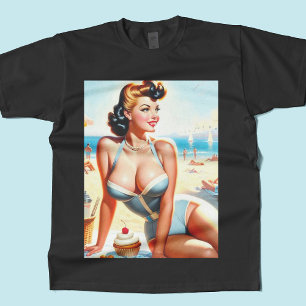 Vintage Sommar Pin-Up Girl T Shirt