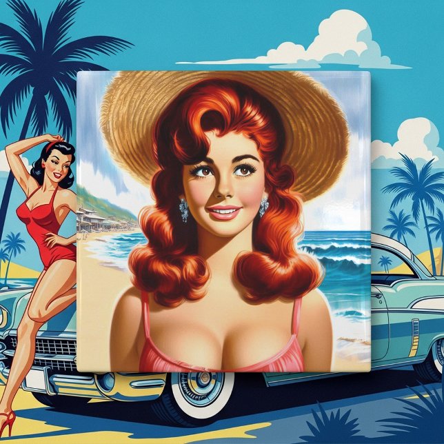 Vintage Sommar Pin-up Kakelplatta (Skapare uppladdad)