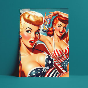 Vintage Sommar-Pinup Vykort