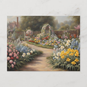 Vintage sommarblomsterträdgård vykort