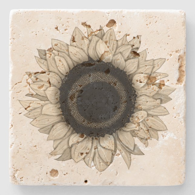 Vintage Sommarbloom Khaki Solrosstenen Underlägg (Framsidan)