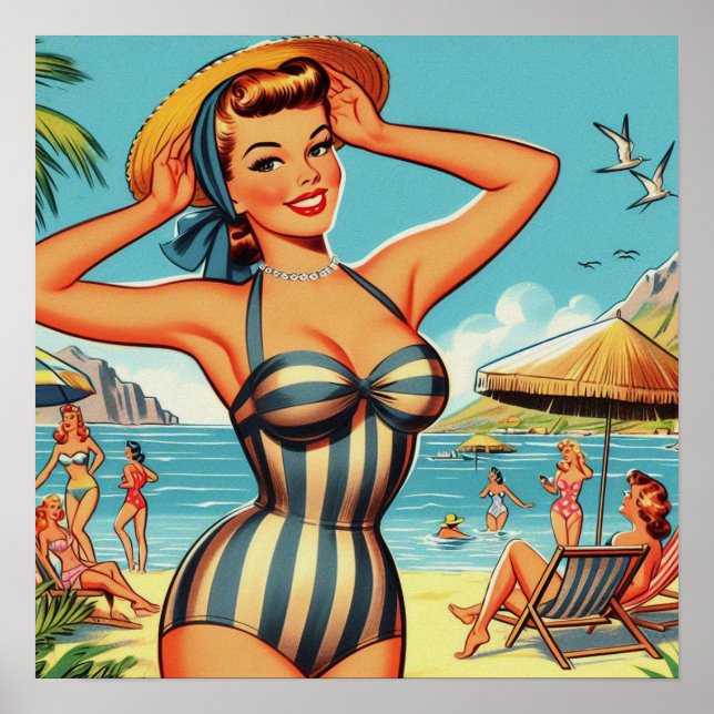 Vintage Sommarbuss, stift upp Poster (Framsidan)