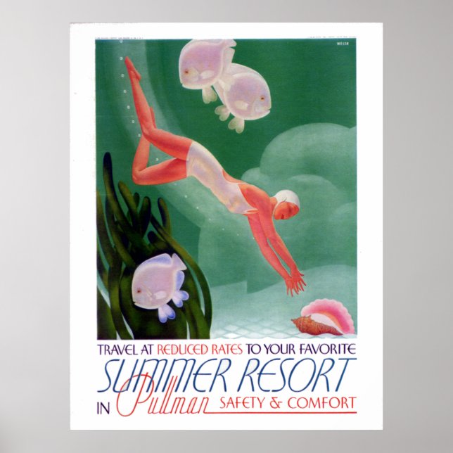 Vintage Sommarresort Järnvägstrafik Poster (Framsidan)