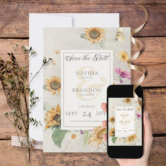 Vintage Sommarsolros Blommigt Bröllop Spara Datumet (Skapare uppladdad)