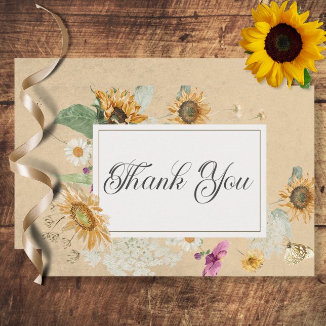 Vintage Sommarsolros Blommigt Bröllop Tack Kort (Skapare uppladdad)