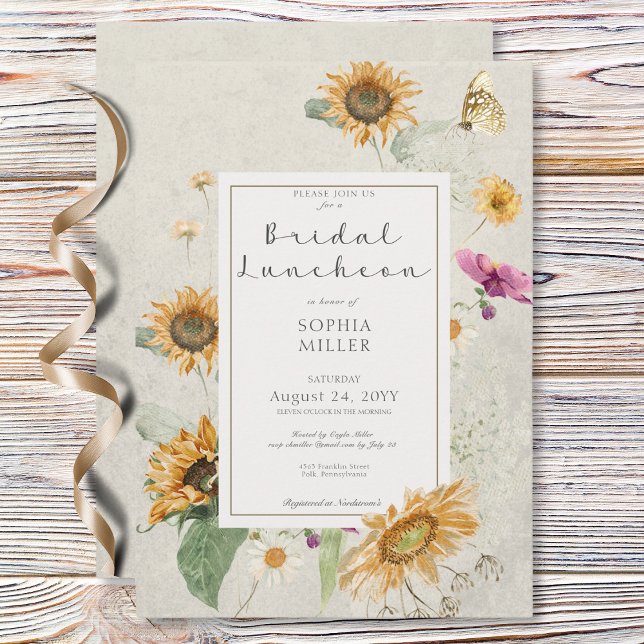 Vintage Sommarsolros Cream Möhippa Luncheon Inbjudningar (Vintage Summer Sunflower Cream Bridal Luncheon Invitation)