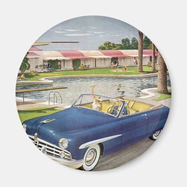 Vintage Sommarvagn, konvertibel bil och motel Magnet (Framsidan)