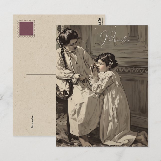 Vintage sömnens viktorianska flickbön Foto Vykort (Fram/baksida)