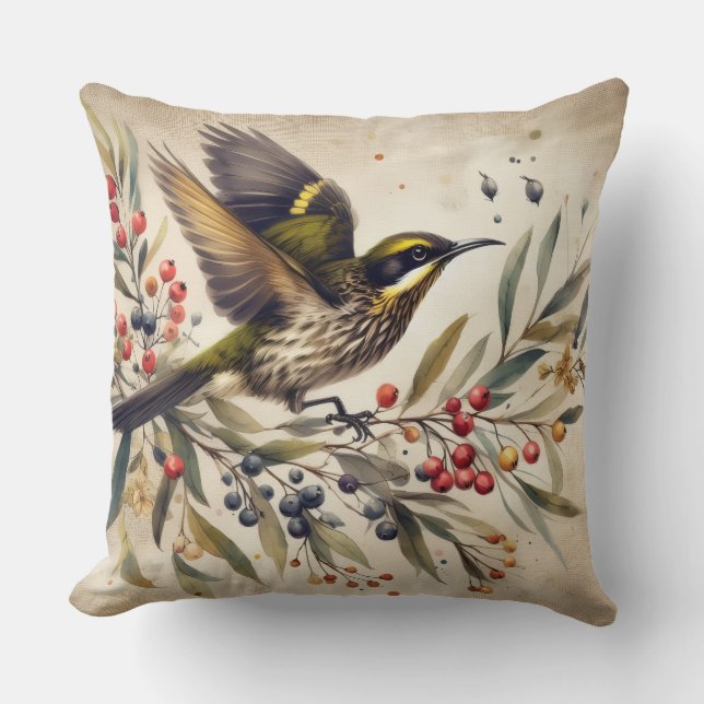 Vintage Songbird Botanisk Kuddöverdrag Kudde (Framsida)