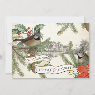 Vintage Songbird God jul Village Evergreen Julkort