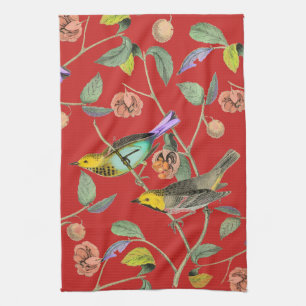 Vintage Songbird Red Kökshandduk