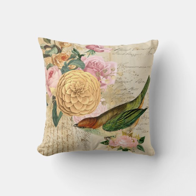Vintage songbird ro guld  rosa kudde (Framsida)