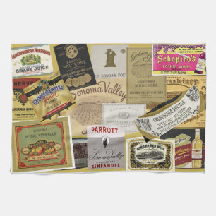 Vintage Sonoma Vin etiketter Kökstorn Kökshandduk