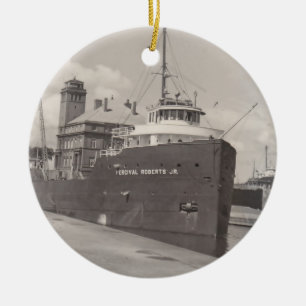 Vintage Soo för prydnadmalmfraktbåten låser Julgransprydnad Keramik