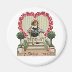 Vintage Söt Alla hjärtans dag, Flicka med blommor Magnet