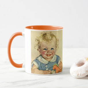 Vintage Söt Blond Skandinavisk Barn med Lockar Mugg