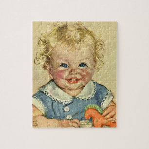 Vintage Söt Blond Skandinavisk Barn med Lockar Pussel