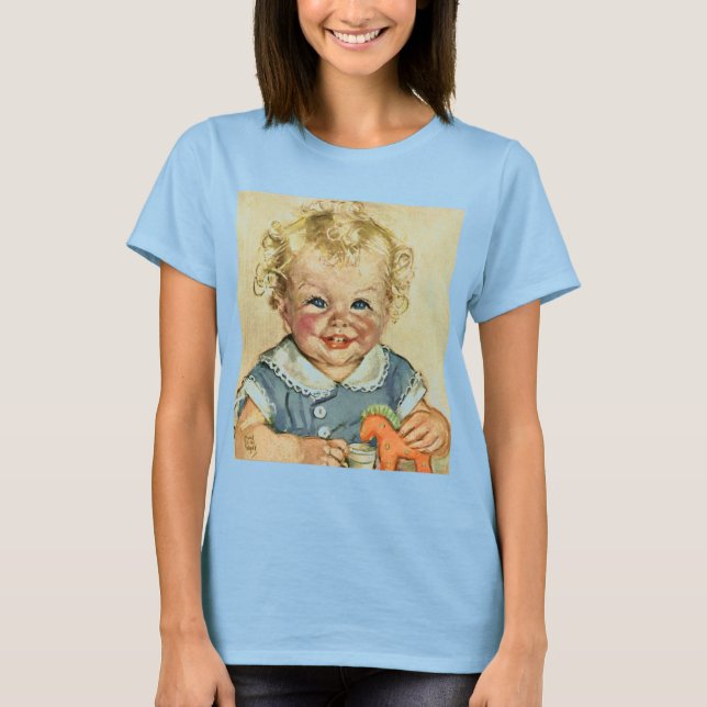 Vintage Söt Blond Skandinavisk Pojke med Lockar T-shirt (Framsida)