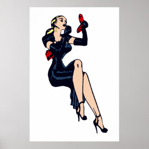 Vintage Söt Blonde Retro Glamor Girl Pinup Poster