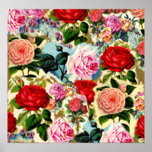 Vintage Söt Chic Blommigt Ro Garden Collage Poster