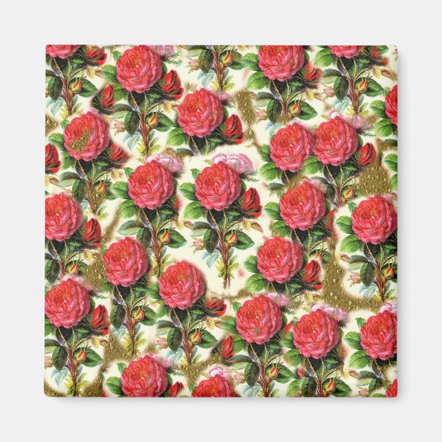Vintage Söt Chic Röd ros Tapet Collage Magnet (Framsidan)