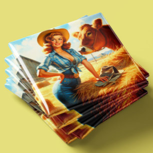 Vintage Söt Cowgirl Pin-up Magnet