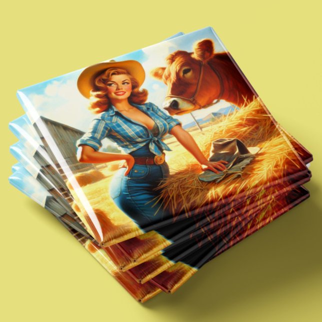 Vintage Söt Cowgirl Pin-up Magnet (Skapare uppladdad)