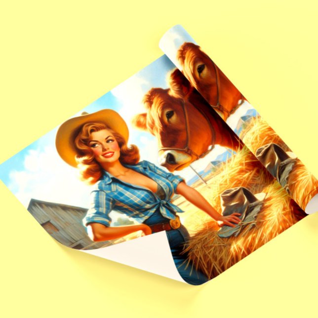 Vintage Söt Cowgirl Pin-up Presentpapper (Skapare uppladdad)
