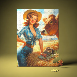 Vintage Söt Cowgirl Pin-up Pussel