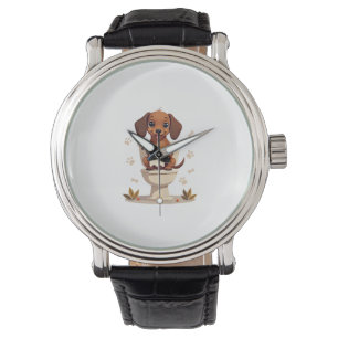 Vintage Söt Dachshund på Toalett Tecknad Badrum  Armbandsur