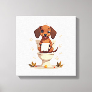 Vintage Söt Dachshund på Toalett Tecknad Badrum Canvastryck
