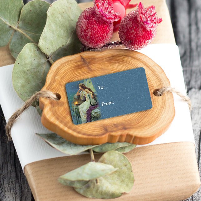 Vintage Söt Fairy Fae Harp Candle Ocean Adressetikett (Skapare uppladdad)